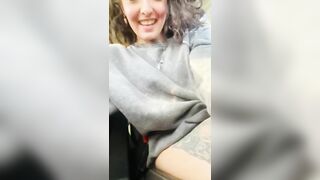 Horny slut uses vibrator in parking lot shaking orgasm