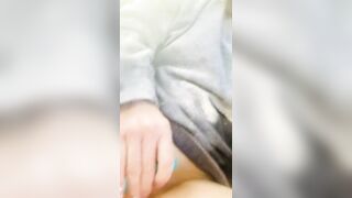 Horny slut uses vibrator in parking lot shaking orgasm