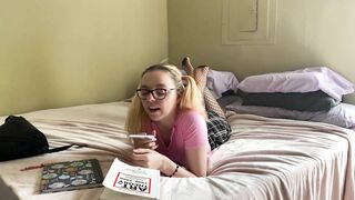 Teen Student Gets Tired of Studying and Starts to Play With Herself  Until She Cums at 11:37